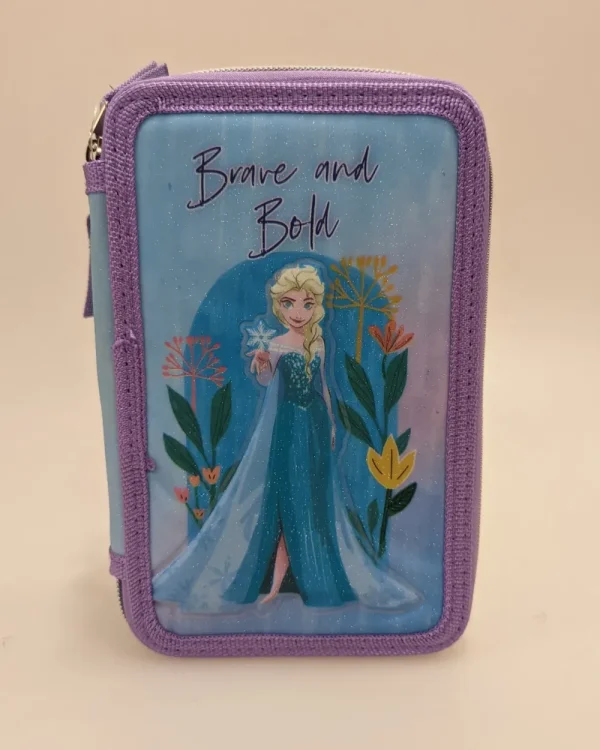 Store Astuccio Con Tre Cerniere In Robusto Poliestere, Con Licenza Disney Frozen Con 3 Scomparti Interni Dimensione Cm 20X13X6 Scuola