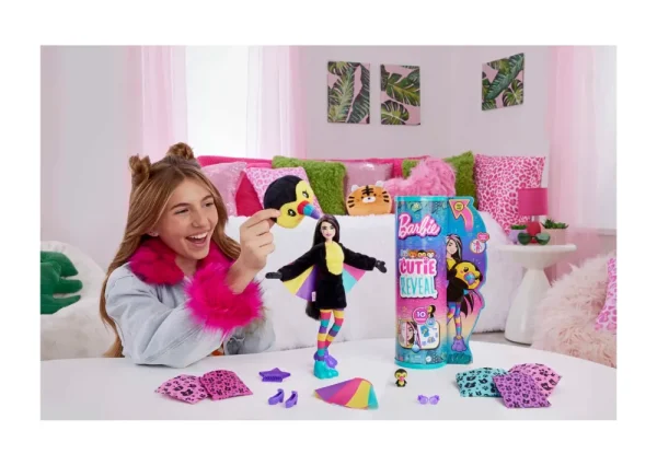 Best Sale Cutie Reveal Tucano, Serie Amici Della Giungla, Bambola Con Costume Da Tucano Di Peluche E 10 Sorprese Con Tecnologia Cambia Colore, Giocattolo Per Bambini, 3+ Anni, Hkr00 Fashion Dolls