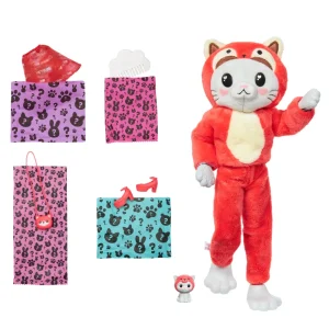 Store Cutie Reveal Bambola Con Costume Di Peluche Da Gattino-Panda Rosso E 10 Accessori A Sorpresa Cambia Colore, Serie Amici Cuccioli Fashion Dolls