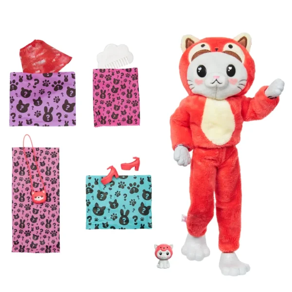 Store Cutie Reveal Bambola Con Costume Di Peluche Da Gattino-Panda Rosso E 10 Accessori A Sorpresa Cambia Colore, Serie Amici Cuccioli Fashion Dolls