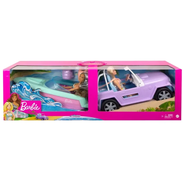 Online ® Set Con 2 Bambole Con Abiti E Accessori, Veicolo Fuoristrada, Barca Galleggiante E 2 Giubbotti Di Salvataggio Camper E Veicoli Per Bambole