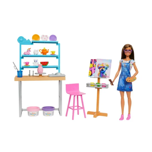 Store Studio D'Arte Creativita E Relax, Bambola , Oltre 25 Accessori Per Creare E Dipingere, Pasta Da Modellare, Stampi, Tele E Altro Ancora, Giocattolo Per Bambini Dai 3 Ai 7 Anni Fashion Dolls