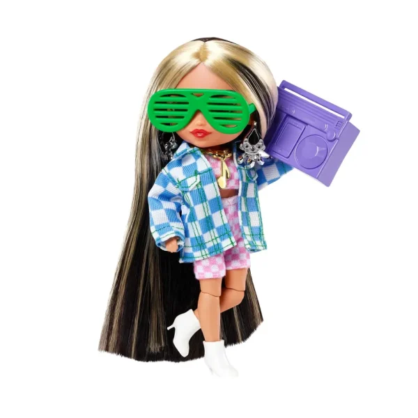 New -Extra Minis Mini Bambola Articolata Con Giacca A Quadri E Morbidi Capelli Bicolore, Giocattolo Per Bambini 3+ Anni, Hgp64 Fashion Dolls
