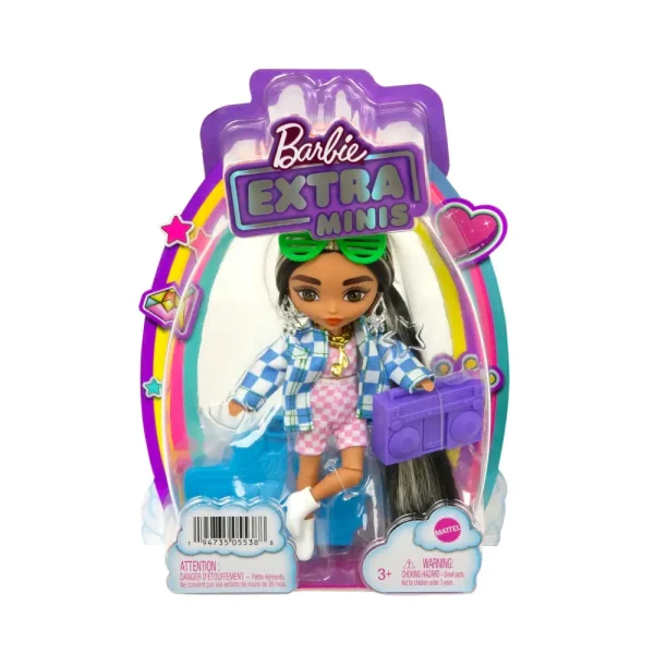New -Extra Minis Mini Bambola Articolata Con Giacca A Quadri E Morbidi Capelli Bicolore, Giocattolo Per Bambini 3+ Anni, Hgp64 Fashion Dolls
