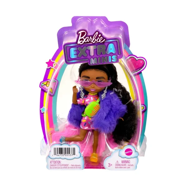 Clearance -Extra Minis Mini Bambola Articolata Con Vestito Rosa E Rosso, Pelliccia Viola E Morbidi Capelli Ricci, Giocattolo Per Bambini 3+ Anni, Hgp63 Fashion Dolls