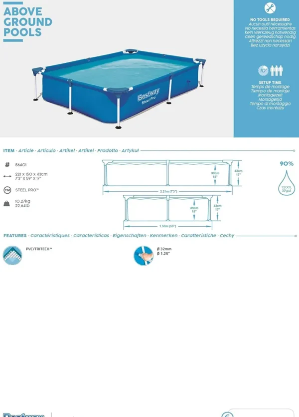 Best Sale Piscina Steel Pro Frame Rettangolare 221X150X43 Cm Piscine Da Giardino