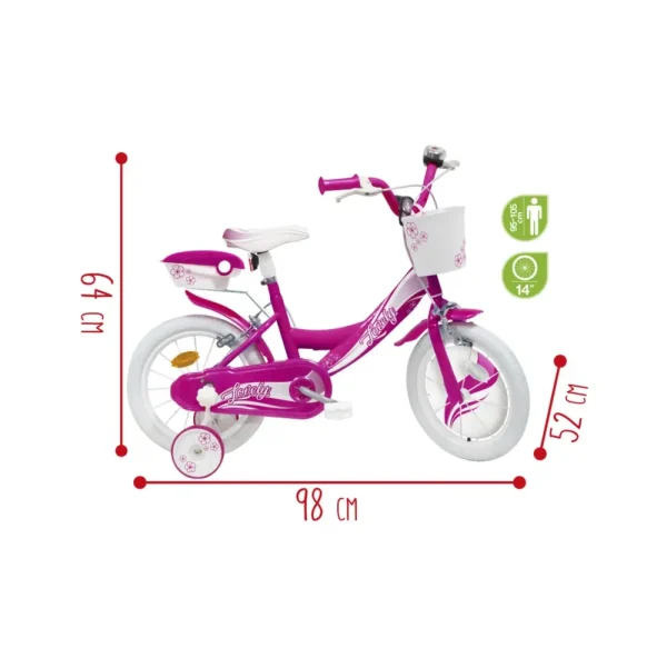 Store Bicicletta 14 Fucsia Bauletto, Cestello E Disco Colorato Nella Ruota Anteriore Inclusi Adatta Per Bambini Dai 5-7 Anni Biciclette Per Bambini