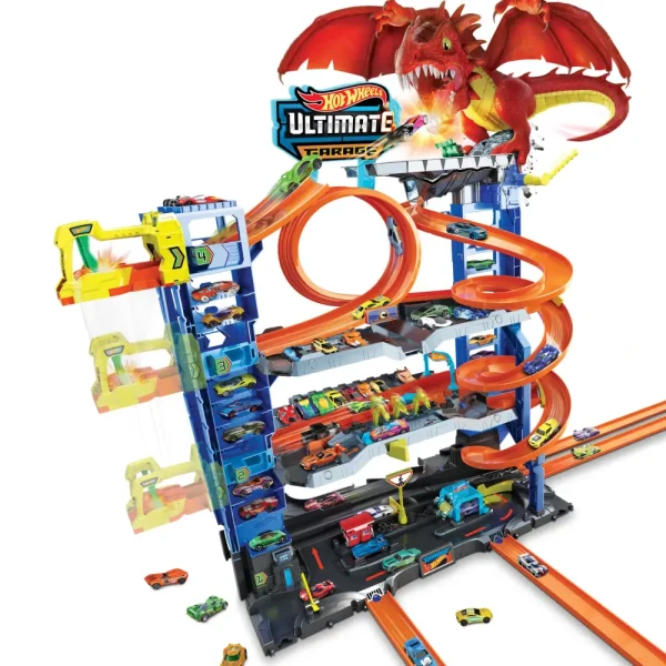 Fashion City Mega Garage Playset Con 2 Macchinine Die-Cast, Box Per Riporre Oltre 50 Macchinine Garage E Circuiti