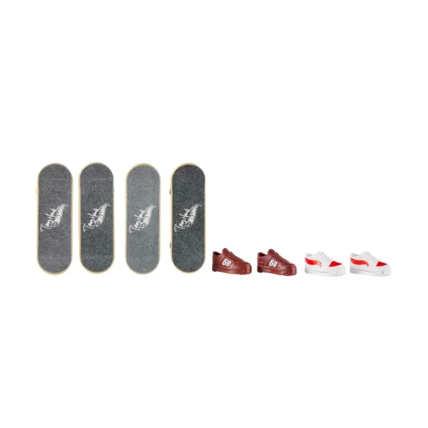 Store Skate Multi-Pack Assortimento Tony Hawk, Set Con 4 Fingerboard Assemblate E 2 Paia Di Scarpe Da Skate Rimovibili E In Stili Diversi, 5+ Anni, Hgt84 Garage E Circuiti