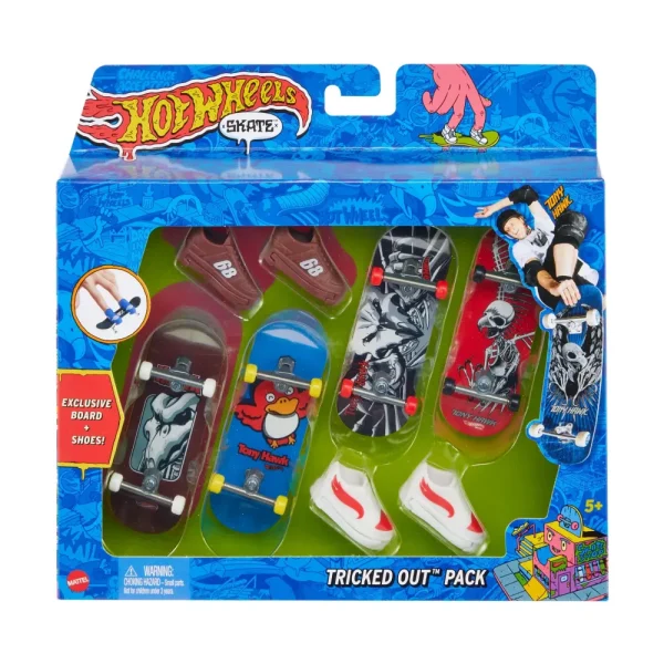Store Skate Multi-Pack Assortimento Tony Hawk, Set Con 4 Fingerboard Assemblate E 2 Paia Di Scarpe Da Skate Rimovibili E In Stili Diversi, 5+ Anni, Hgt84 Garage E Circuiti