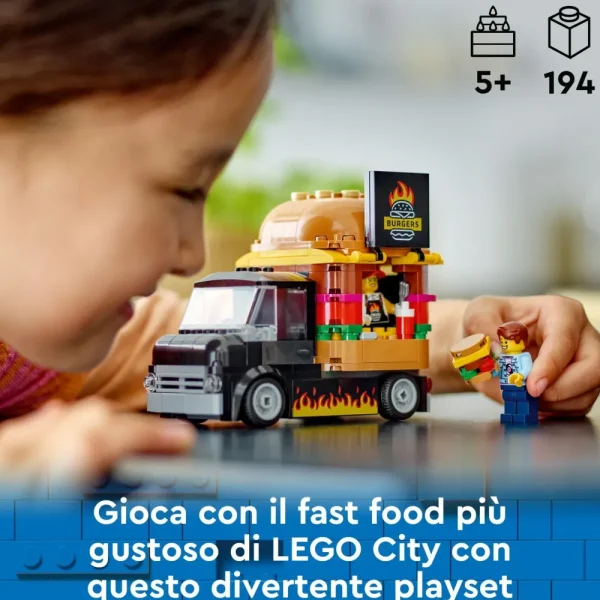 Best Sale 60404 Furgone Degli Hamburger Giocattolo, Veicolo Per Bambini 5+ Anni, Camion Food Truck Con Accessori E 2 Minifigure Mattoncini