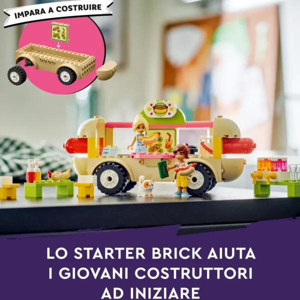 Clearance 42633 Food Truck Hot-Dog, Giochi Per Bambini 4+, Piccolo Camion Giocattolo Con Cucina, 2 Mini Bamboline E Gatto Mattoncini