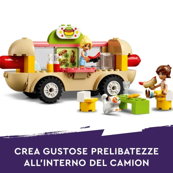 Clearance 42633 Food Truck Hot-Dog, Giochi Per Bambini 4+, Piccolo Camion Giocattolo Con Cucina, 2 Mini Bamboline E Gatto Mattoncini