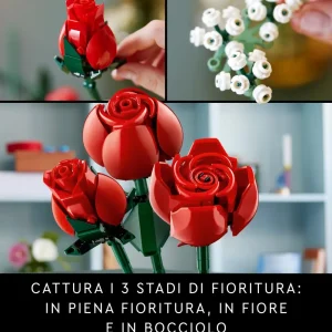Sale Icons 10328 Bouquet Di Rose, Set Fiori Finti Per Adulti, Decorazione Casa, Idea Regalo Per Lei O Lui, Collezione Botanica Mattoncini