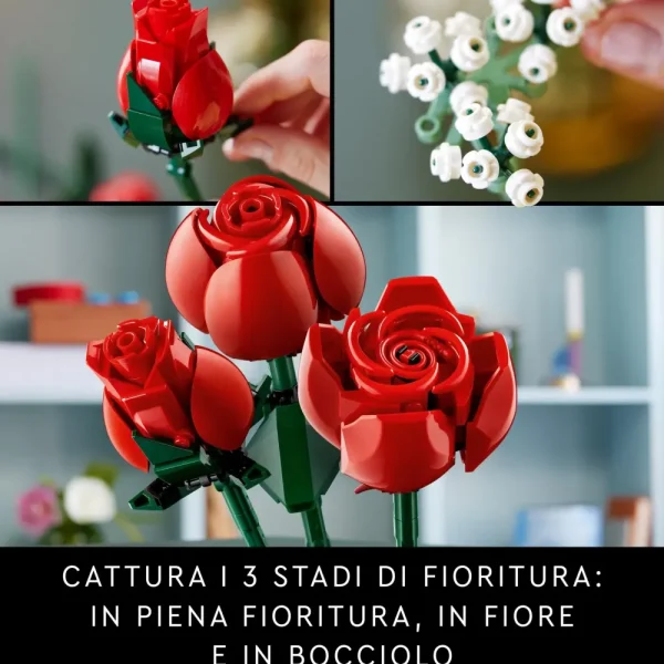 Sale Icons 10328 Bouquet Di Rose, Set Fiori Finti Per Adulti, Decorazione Casa, Idea Regalo Per Lei O Lui, Collezione Botanica Mattoncini