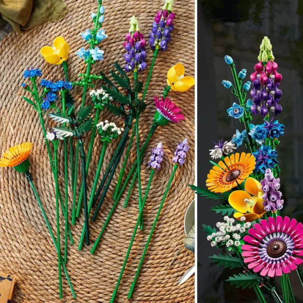 Clearance Icons 10313 Bouquet Fiori Selvatici Finti Con Papaveri E Lavanda Artificiali, Idea Regalo Adulti, Botanical Collection Mattoncini
