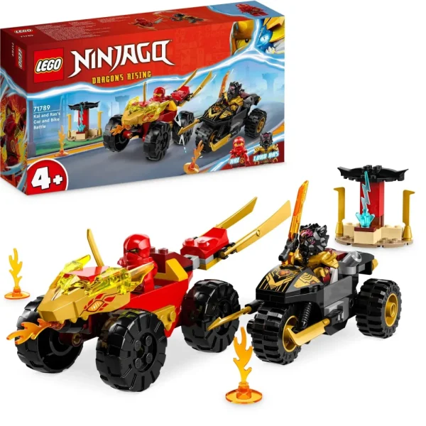New 71789 Battaglia Su Auto E Moto Di Kai E Ras, Veicoli Giocattolo Con 2 Minifigure, Giochi Ninja Per Bambini 4+ Anni Mattoncini