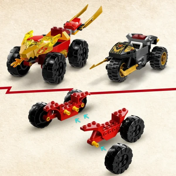 New 71789 Battaglia Su Auto E Moto Di Kai E Ras, Veicoli Giocattolo Con 2 Minifigure, Giochi Ninja Per Bambini 4+ Anni Mattoncini