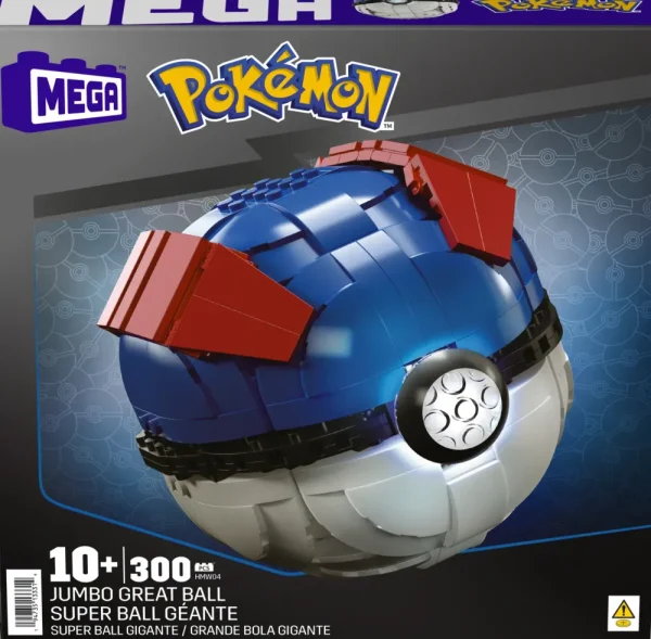 Best Mega Pokemon Mega Ball Gigante, Set Da Costruire Con 299 Pezzi E Luci, Pulsante Centrale Si Illumina E Lampeggia Set Costruzioni