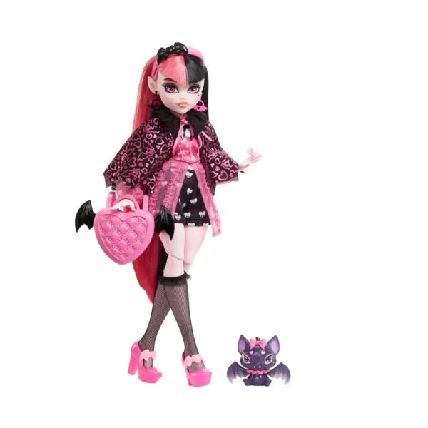 Best Sale Draculaura, Bambola Con Accessori E Cucciolo Di Pipistrello, Snodata E Alla Moda Con Capelli Rosa E Neri, Giocattolo Per Bambini, 4+ Anni, Hhk51 Fashion Dolls