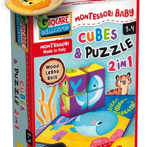Outlet Montessori Baby Legno Cubes And Puzzle 2 In 1 Giochi Educativi In Legno