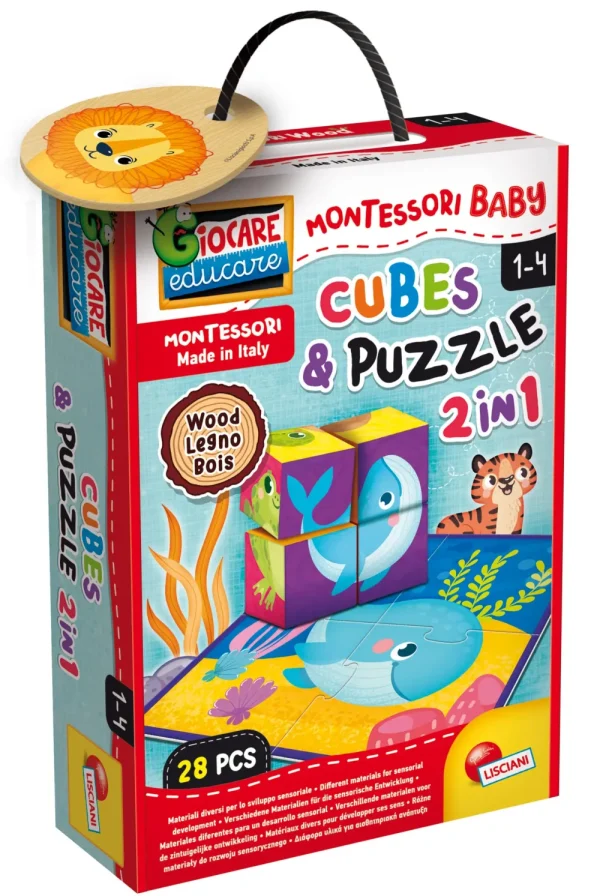 Outlet Montessori Baby Legno Cubes And Puzzle 2 In 1 Giochi Educativi In Legno
