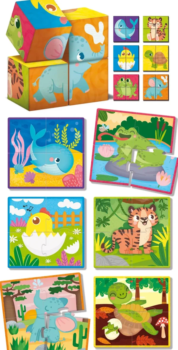 Outlet Montessori Baby Legno Cubes And Puzzle 2 In 1 Giochi Educativi In Legno
