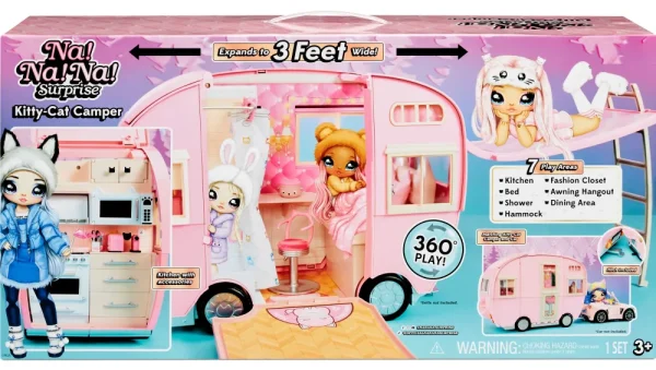 Sale Na Na Na Surprise Kitty-Cat-Camper Rosa Con Orecchie E Coda Da Gatto 7 Aree Di Giochi Tra Cui Cucina Completa, Amaca E Accessori Fashion Dolls