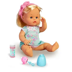 Outlet Bolle, Bambola 35 Cm Corpo Rigido, Con Capelli Biondi, Soffia E Fa Bolle Di Sapone Vere. Bambolotti