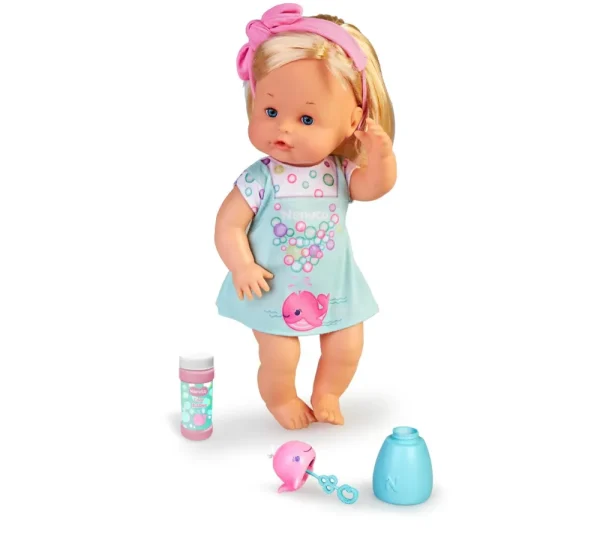 Outlet Bolle, Bambola 35 Cm Corpo Rigido, Con Capelli Biondi, Soffia E Fa Bolle Di Sapone Vere. Bambolotti