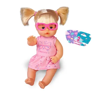 New Occhiali, Bambola 35 Cm, Corpo Rigido, Con Occhiali Rosa Bambolotti