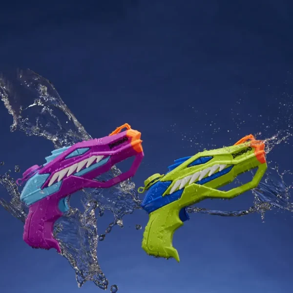 Hot Super Soaker Dinosquad, 2 Raptor-Surge, Include 2 Soaker Con Design A Forma Di Dinosauro Pistole Ad Acqua