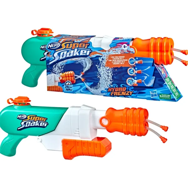 Store Super Soaker Hydro Frenzy, Blaster Ad Acqua 3-In-1, Con Bocchetta Regolabile E 2 Tubi Lancia-Acqua Pistole Ad Acqua