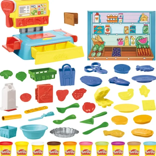 Store , Il Supermercato, Playset Con Registratore Di Cassa, Tappetino Da Gioco, 37 Strumenti E 10 Vasetti Di Pasta Modellabile, Per Bambini Dai 3 Anni In Su Plastilina E Pasta Modellabile