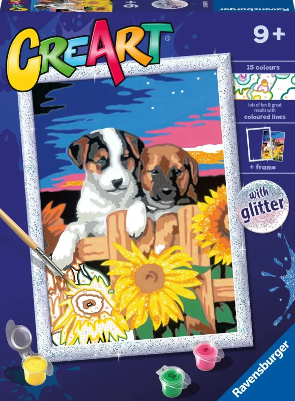 Clearance Ravensburger Serie D: Cagnolini Con Girasoli, Kit Per Dipingere Con I Numeri, Gioco Creativo Per Bambini 7+ Anni Kit Artistici E Pittura