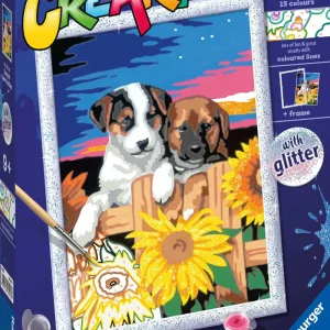 Clearance Ravensburger Serie D: Cagnolini Con Girasoli, Kit Per Dipingere Con I Numeri, Gioco Creativo Per Bambini 7+ Anni Kit Artistici E Pittura
