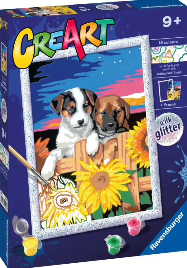 Clearance Ravensburger Serie D: Cagnolini Con Girasoli, Kit Per Dipingere Con I Numeri, Gioco Creativo Per Bambini 7+ Anni Kit Artistici E Pittura