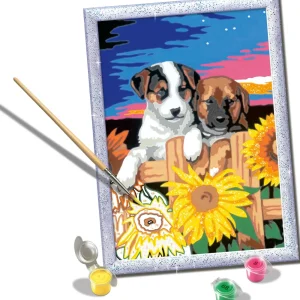 Clearance Ravensburger Serie D: Cagnolini Con Girasoli, Kit Per Dipingere Con I Numeri, Gioco Creativo Per Bambini 7+ Anni Kit Artistici E Pittura