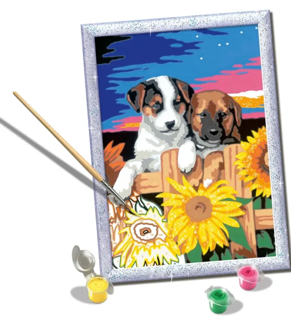 Clearance Ravensburger Serie D: Cagnolini Con Girasoli, Kit Per Dipingere Con I Numeri, Gioco Creativo Per Bambini 7+ Anni Kit Artistici E Pittura