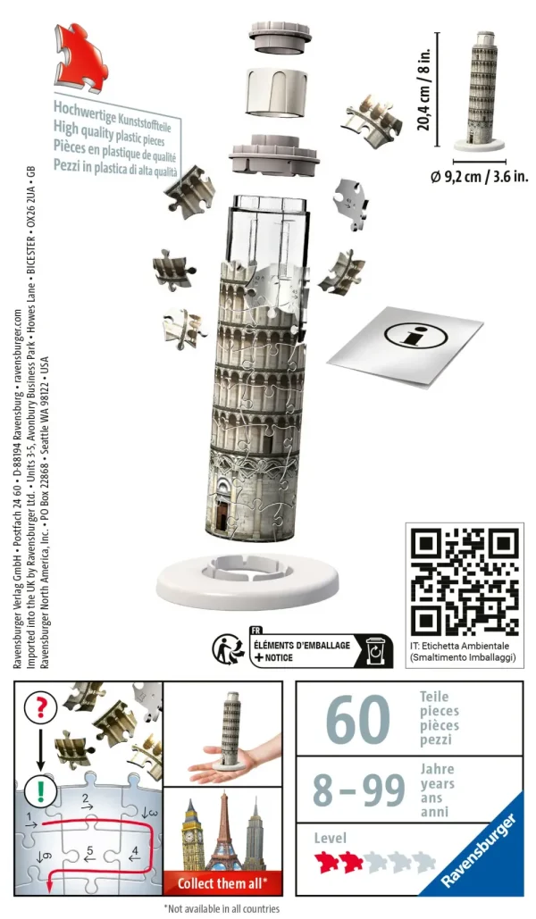 New Mini Torre Di Pisa, 54 Pezzi, 8 Anni Puzzle 3D