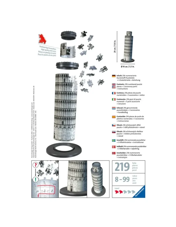 Outlet Torre Di Pisa, Italia, 216 Pezzi, 10+ Anni Puzzle 3D