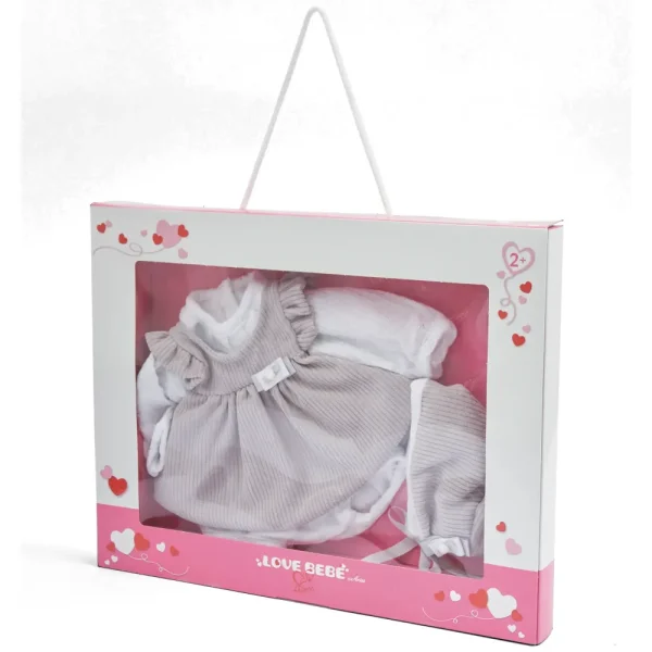 New Vestito Bebe Reborn 45 Cm Beige A Coste Con Camicia Bianca E Decorazioni Argentate Bambolotti