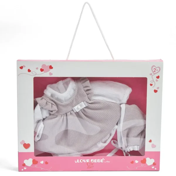 New Vestito Bebe Reborn 45 Cm Beige A Coste Con Camicia Bianca E Decorazioni Argentate Bambolotti