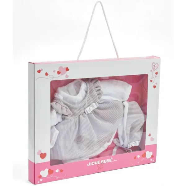 New Vestito Bebe Reborn 45 Cm Beige A Coste Con Camicia Bianca E Decorazioni Argentate Bambolotti